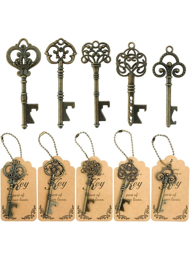 WODEGIFT 50pcs Bottle Opener,Wedding Favors Vintage Skeleton Key Bottle Opener,Key Bottle Openers with Escort Tag Cards and Key Chains Wedding Gifts for Guest（Bronze,5 styles） - Image 1